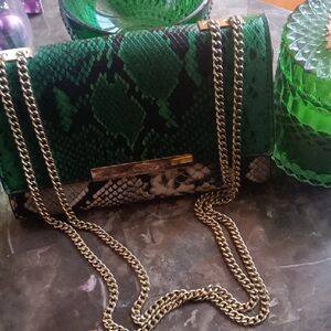 Green Snake Print Chain Bag